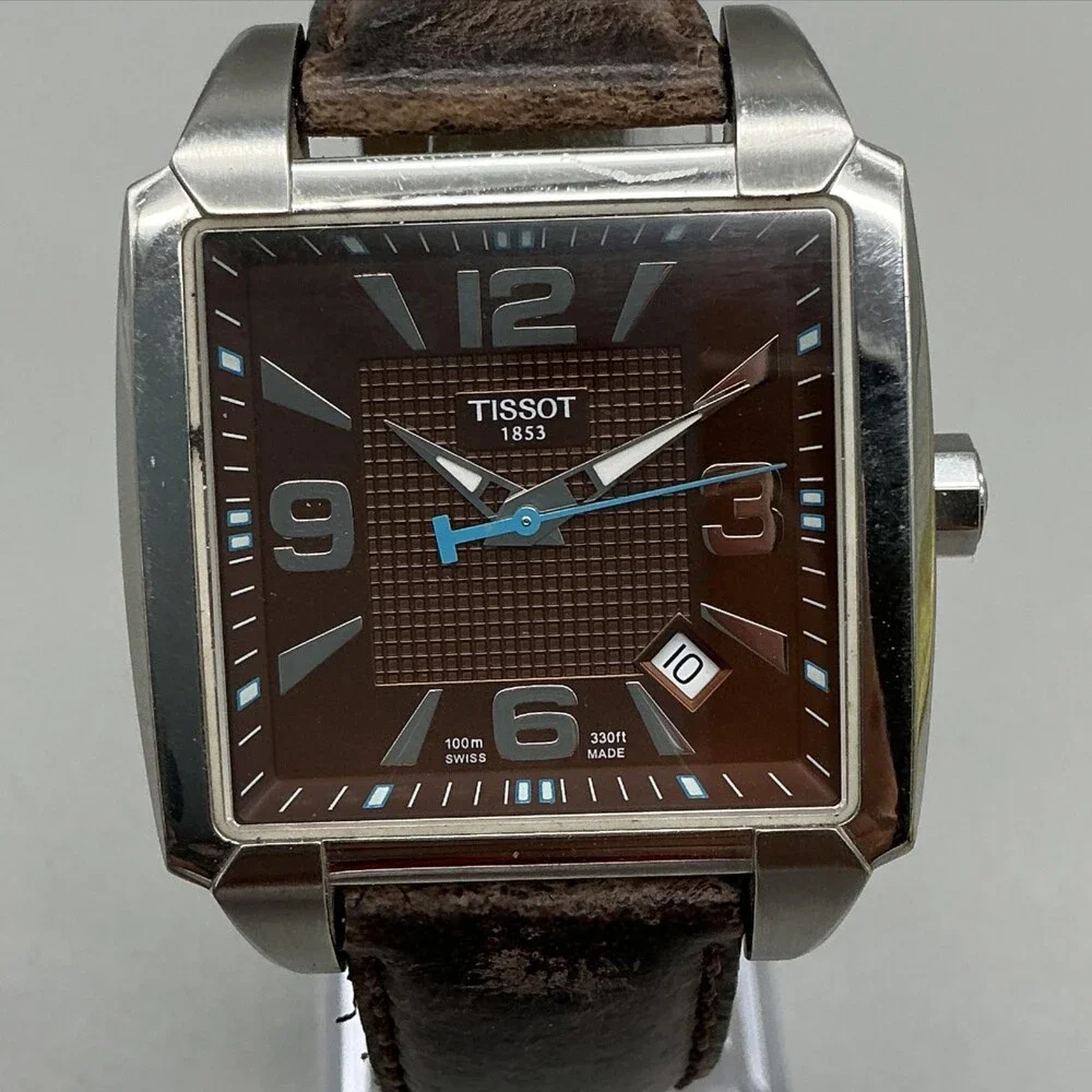Tissot Men Watch 37mm Brown Dial Brown Leather Swiss Date T005.510.A New Battery